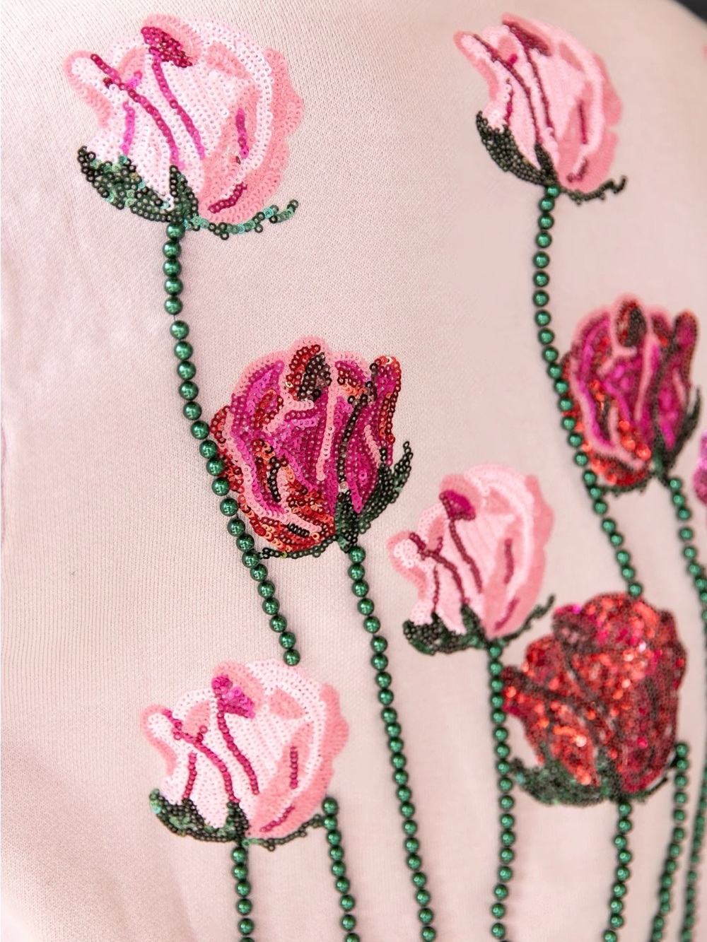 QUEEN OF SPARKLES Long Stem Roses Pink Floral Button Cardigan - Picture 7 of 12